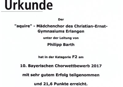 1. Preis für den Mädchenchor beim Bayerischen Chorwettbewerb 2017