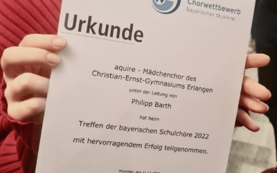 Mädchenchor mit „hervorragendem Erfolg“ beim Bayerischen Schulchortreffen – mit Weiterleitung zum Deutschen Chorwettbewerb!